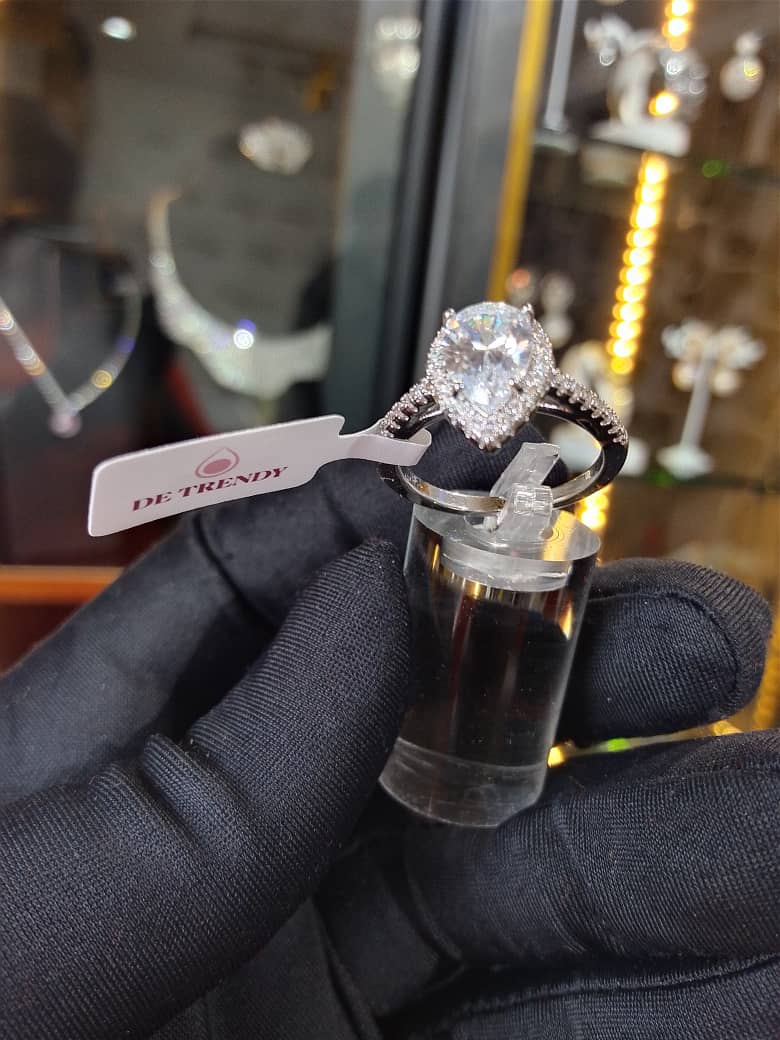 sterling silver pear cut engagement ring